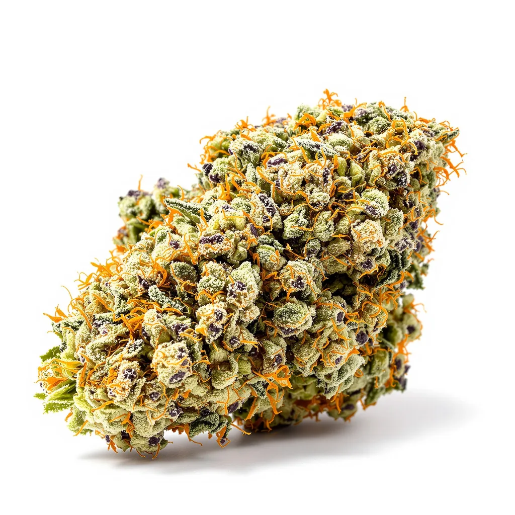 Kosher Tangie 60% indica / 40% sativa — fleur avec trichomes visibles