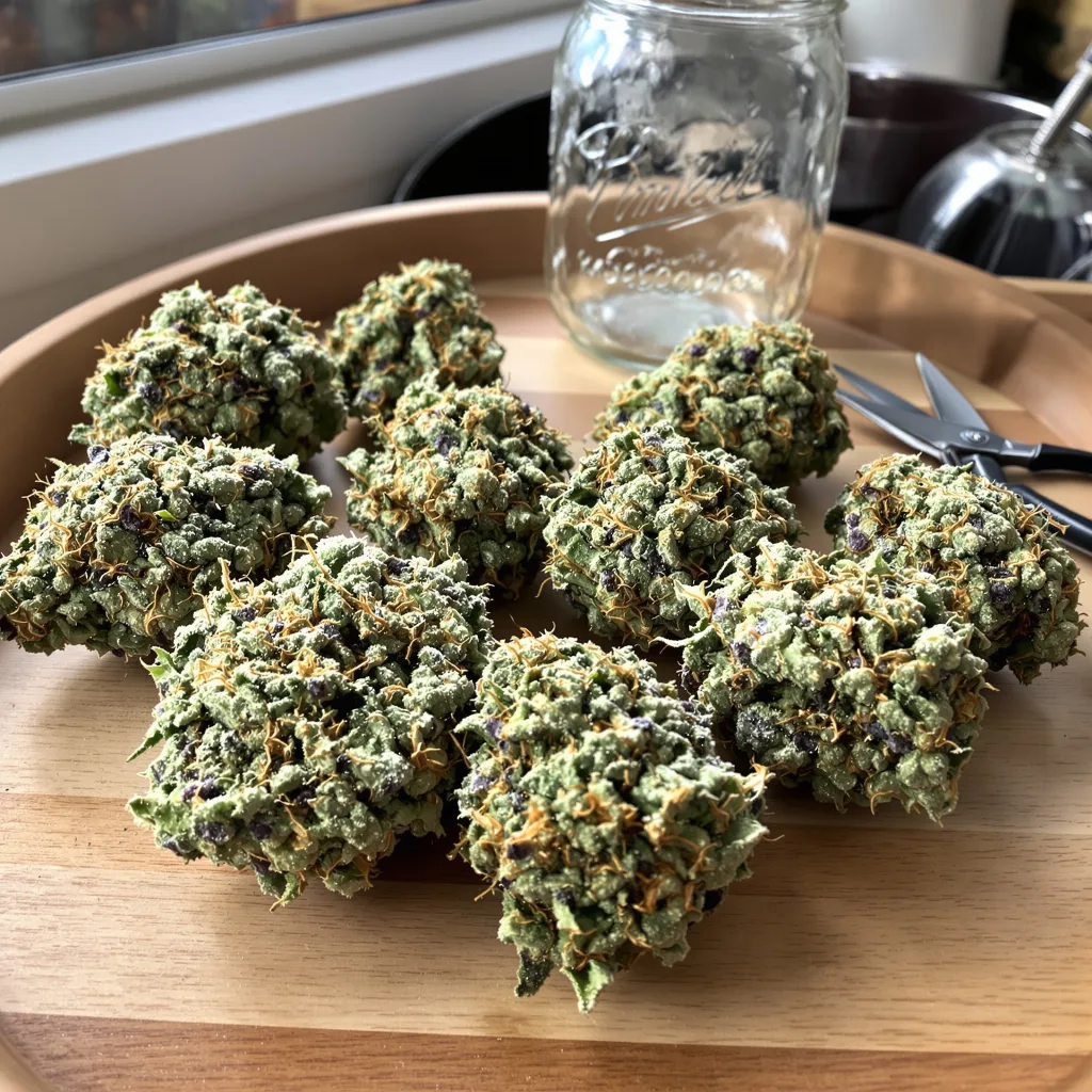 Kraken 44% indica / 56% sativa — fleur avec trichomes visibles