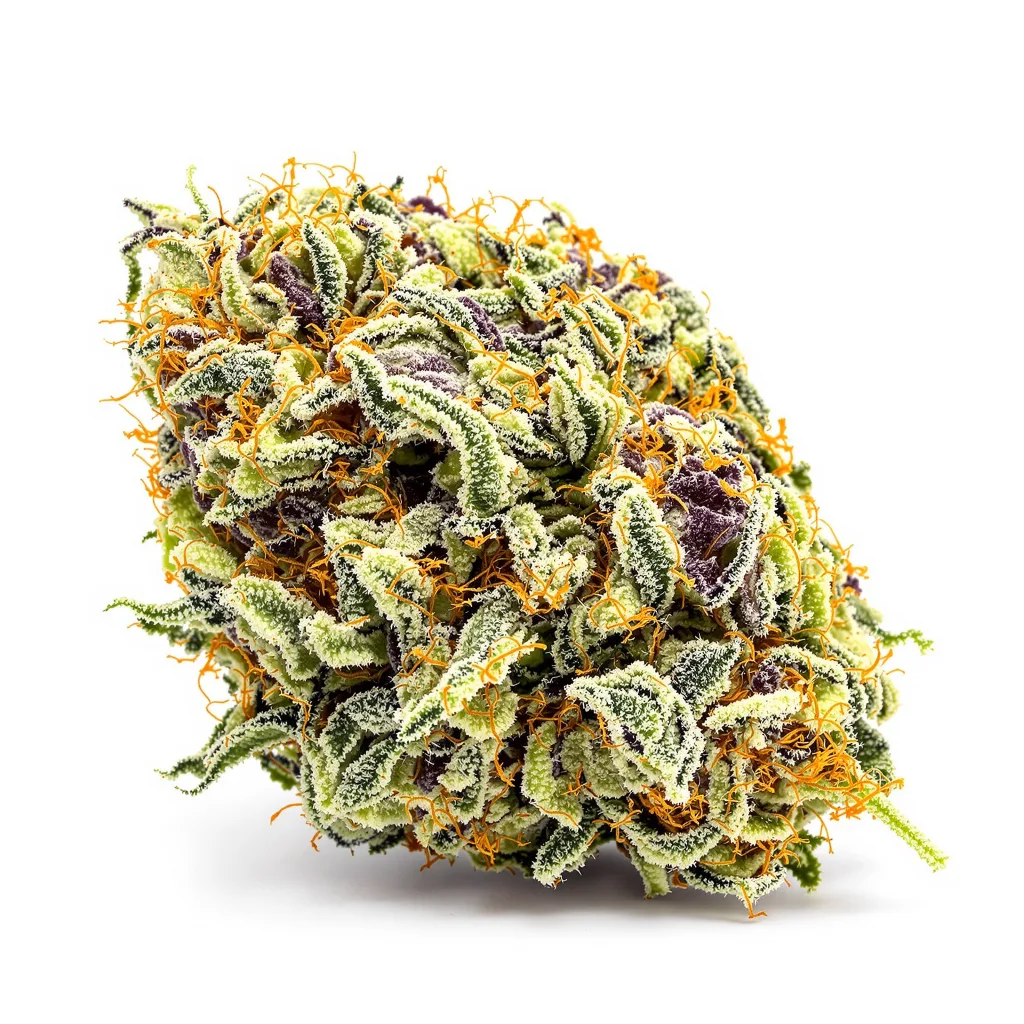 Kush Mints 50% indica / 50% sativa — fleur avec trichomes visibles