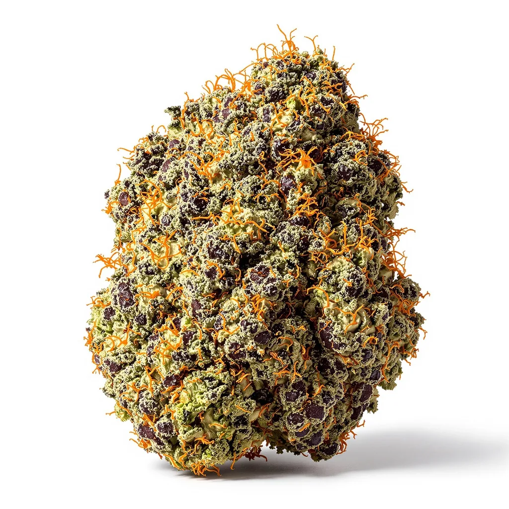 Kush XL 68% indica / 32% sativa — fleur avec trichomes visibles