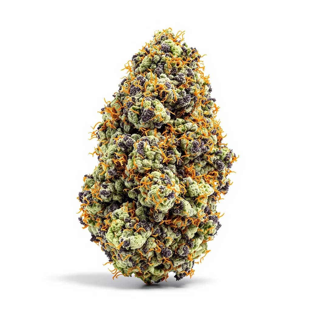Kush XL 68% indica / 32% sativa — fleur avec trichomes visibles
