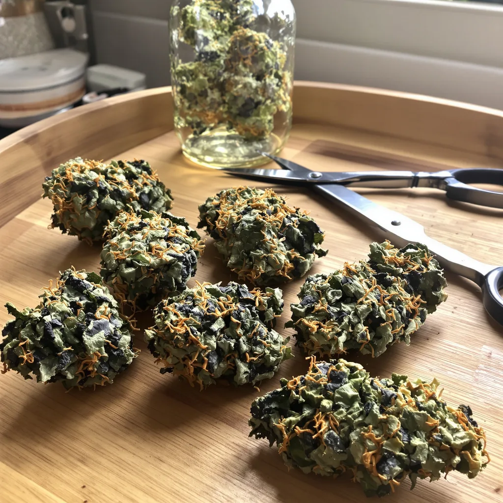 Kushadelic 76% indica / 24% sativa — fleur avec trichomes visibles