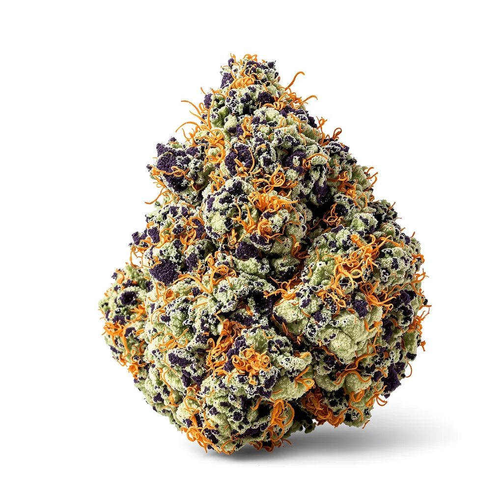 Kushberry 75% indica / 25% sativa — fleur avec trichomes visibles