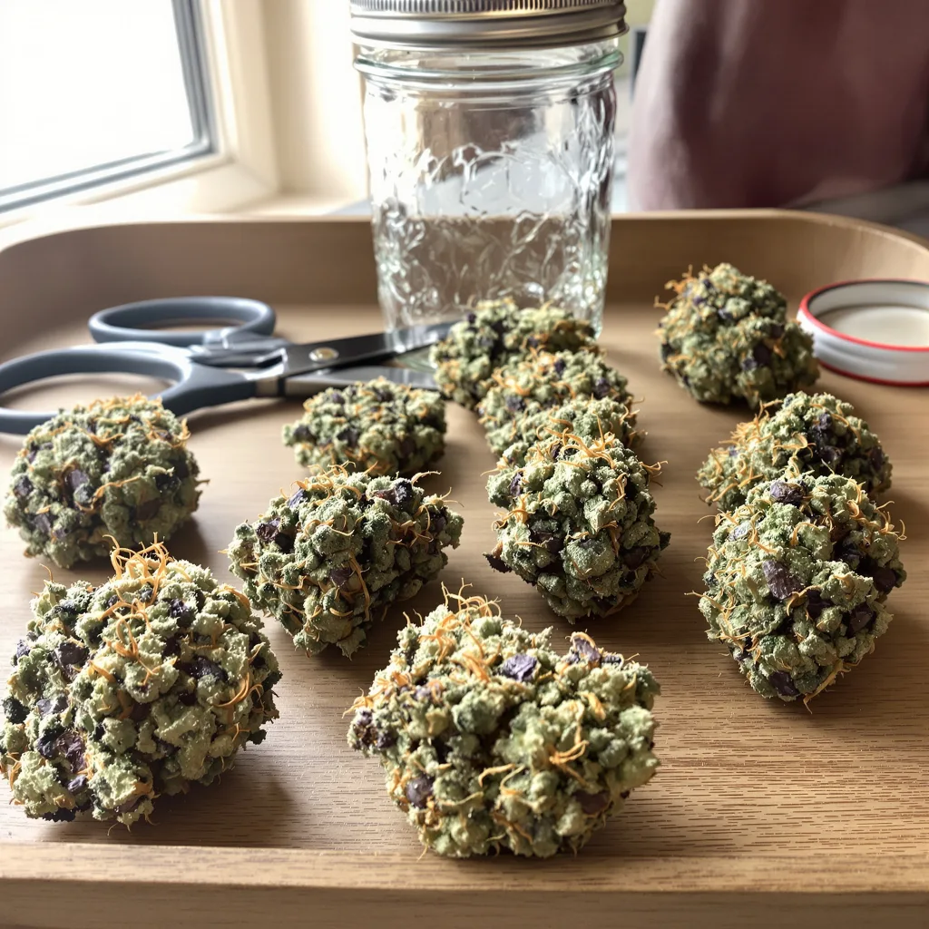LA Confidential 50% indica / 50% sativa — fleur avec trichomes visibles