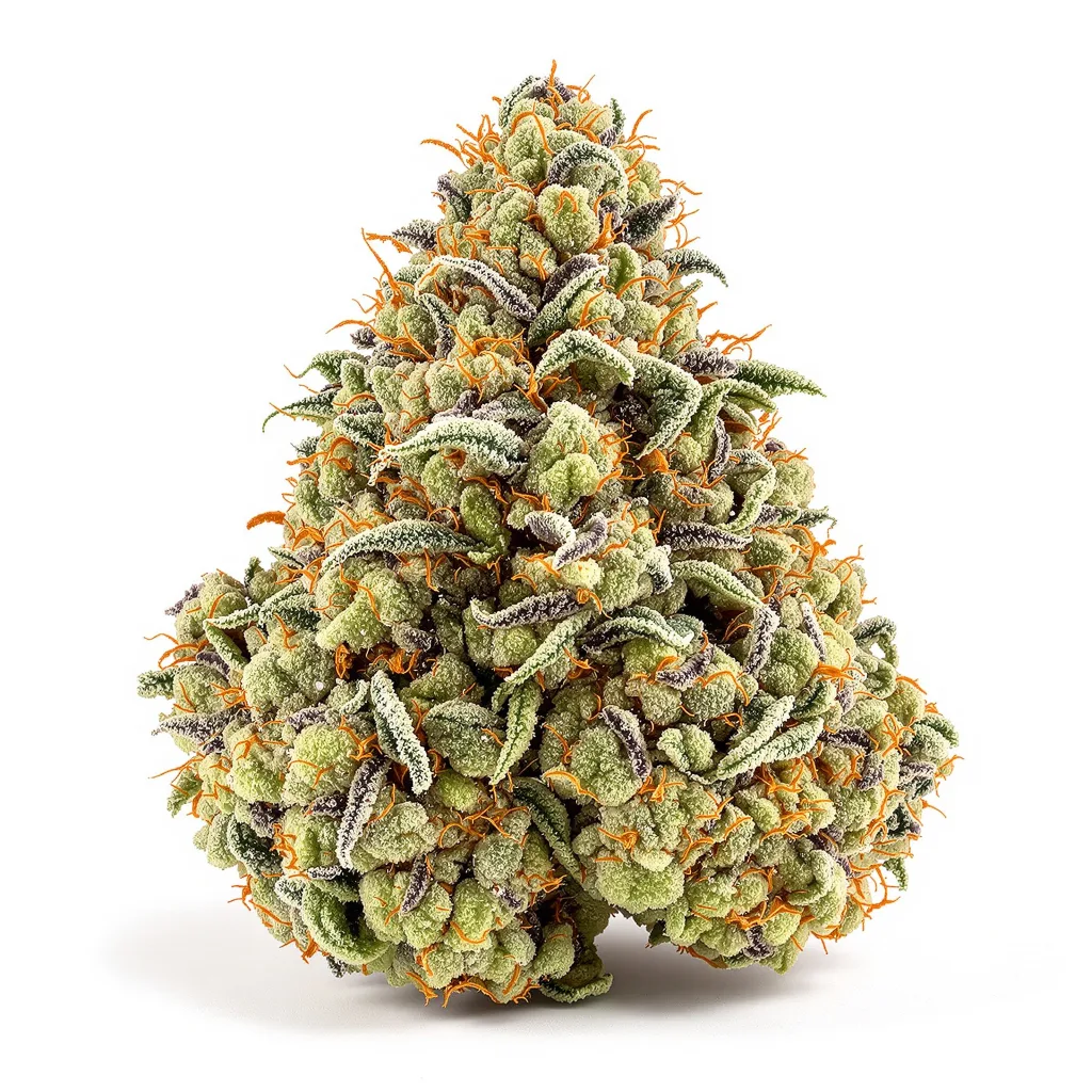 LA Confidential 50% indica / 50% sativa — fleur avec trichomes visibles