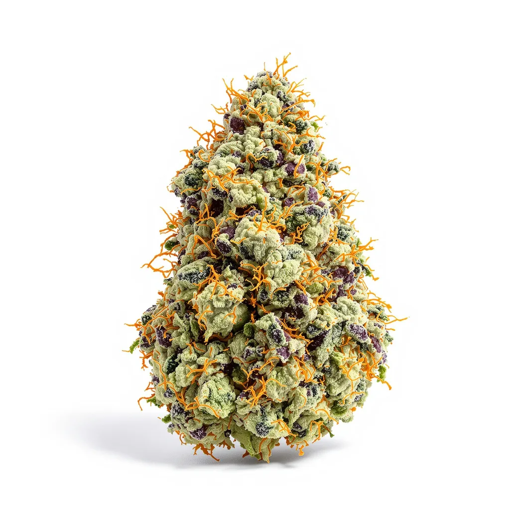 LA Confidential 50% indica / 50% sativa — fleur avec trichomes visibles