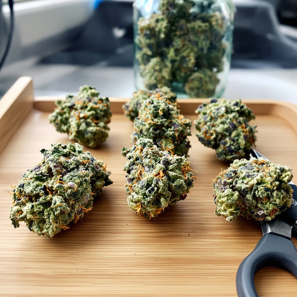 LA OG 39% indica / 61% sativa — fleur avec trichomes visibles