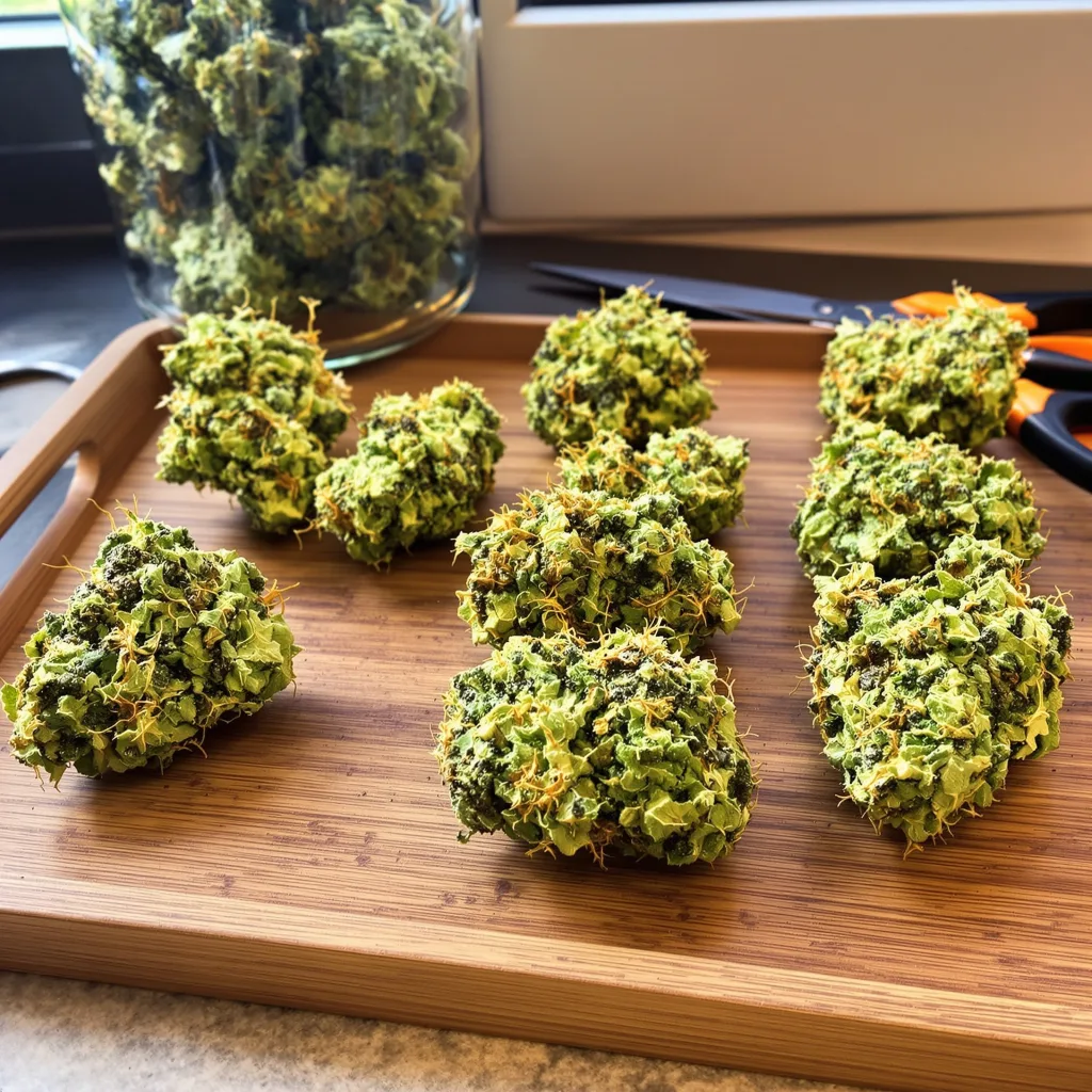 Lamb's Bread 10% indica / 90% sativa — fleur avec trichomes visibles