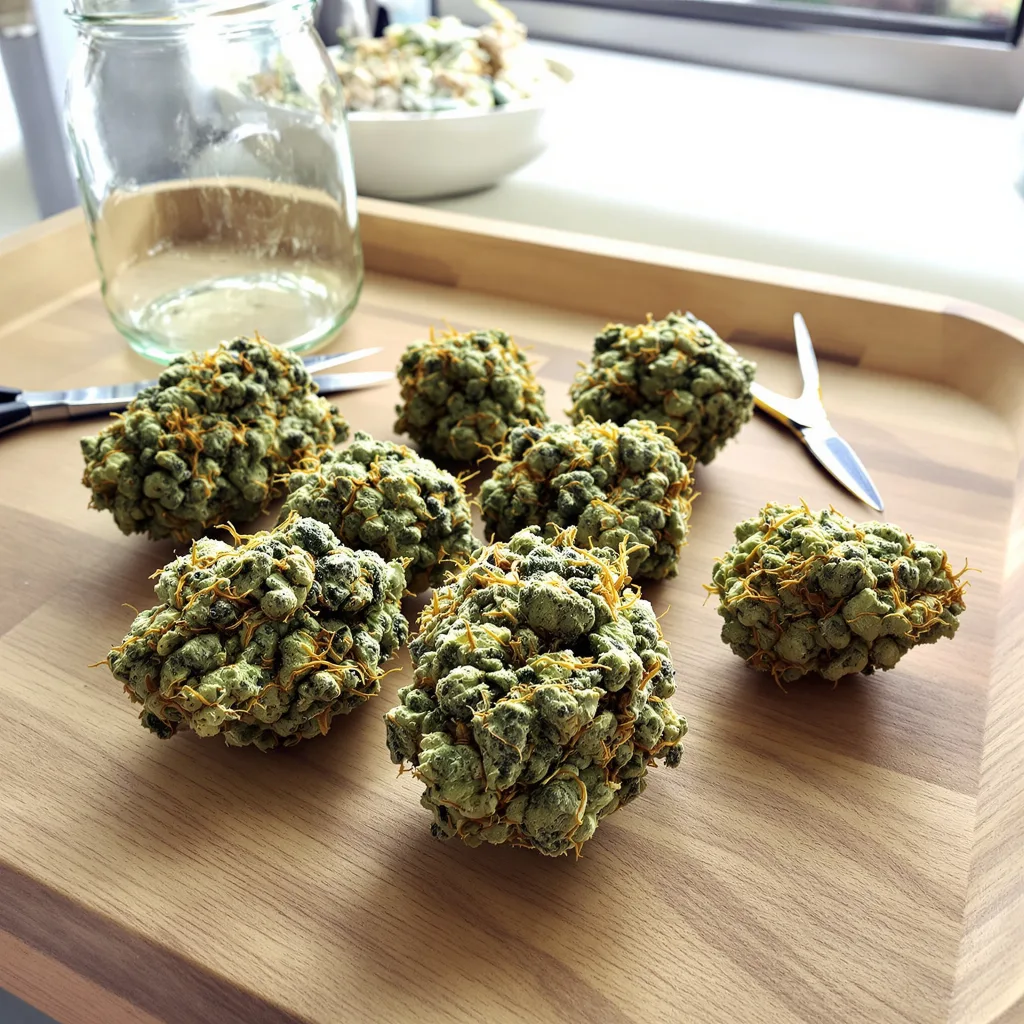 Lambo 7% indica / 93% sativa — fleur avec trichomes visibles