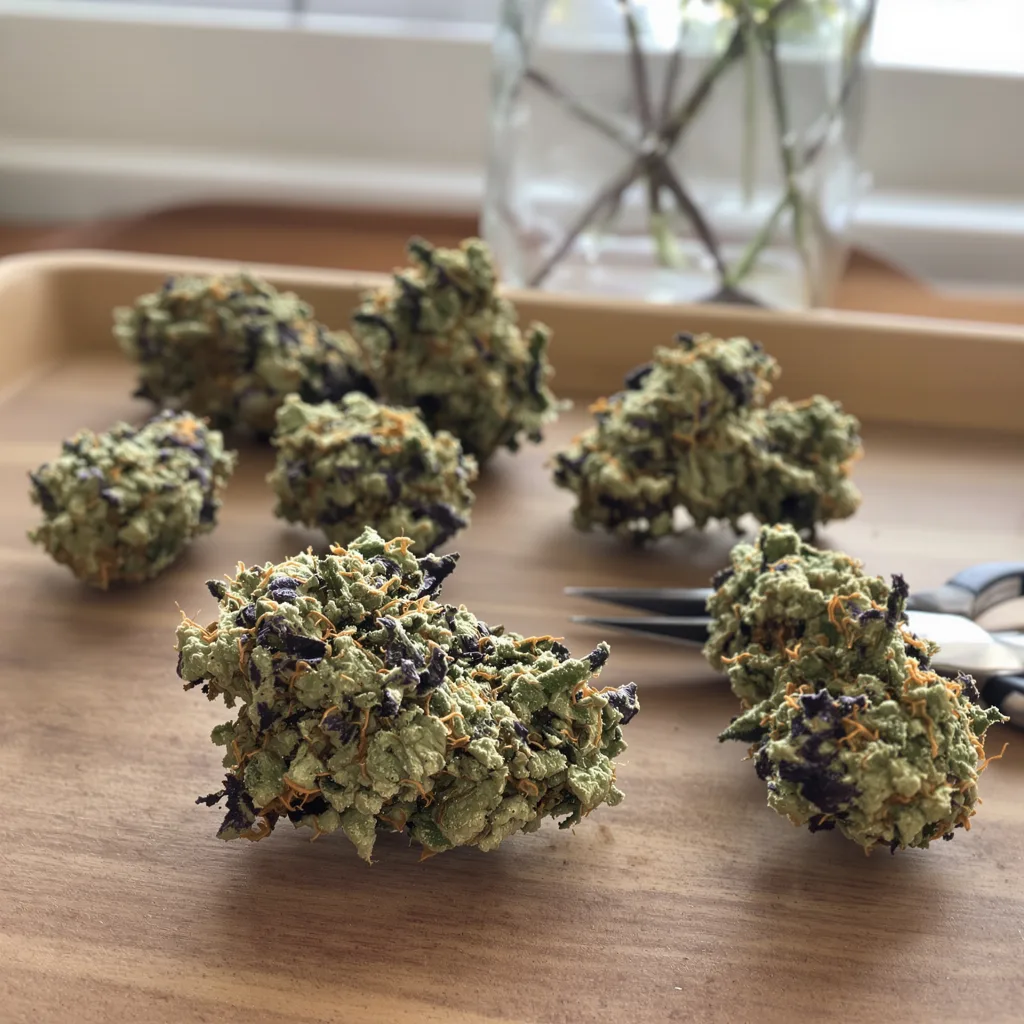 Lamborghini 48% indica / 52% sativa — fleur avec trichomes visibles