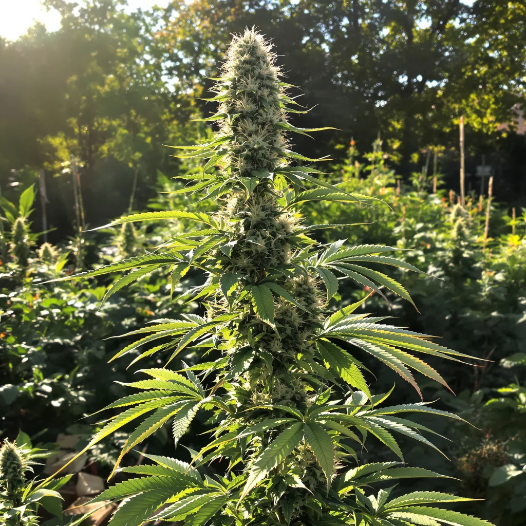 Larry OG 56% indica / 44% sativa — fleur avec trichomes visibles