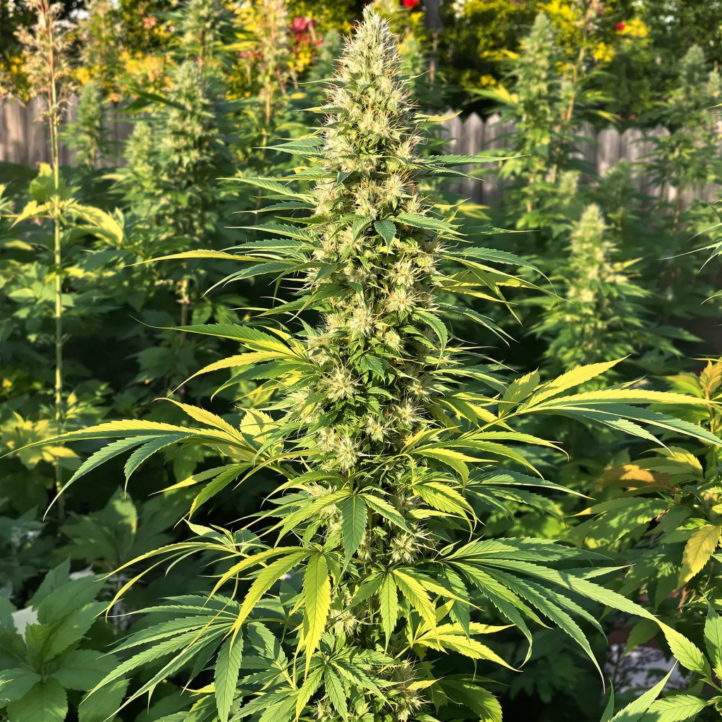 Laughing Buddha 20% indica / 80% sativa — fleur avec trichomes visibles