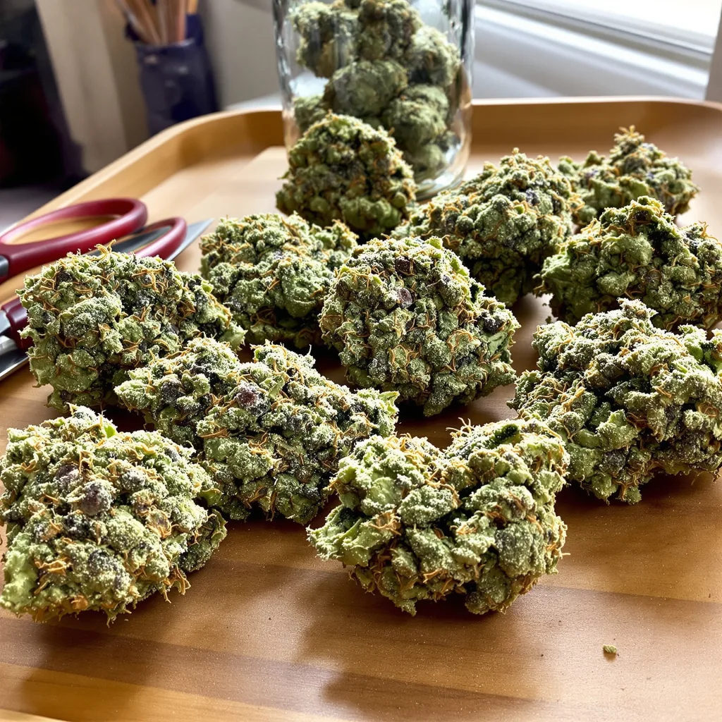 Lavender 53% indica / 47% sativa — fleur avec trichomes visibles