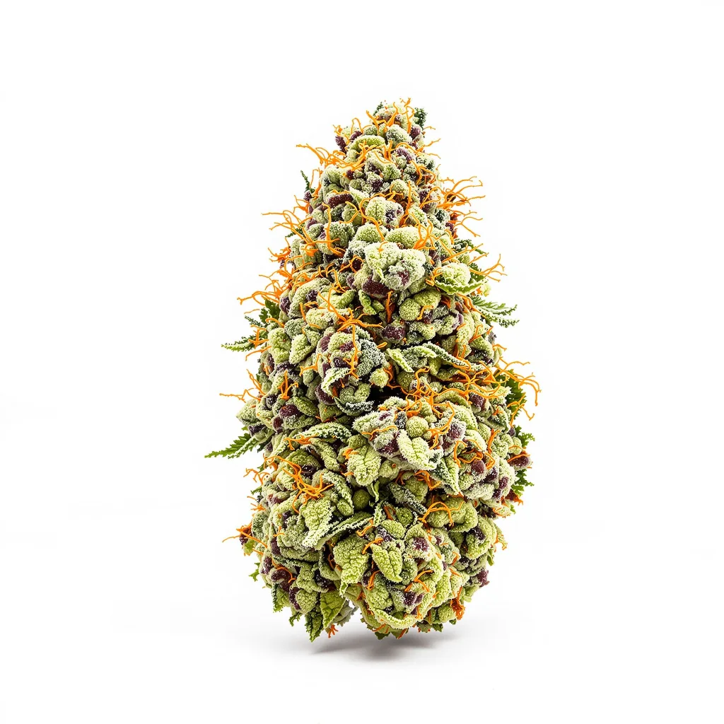 Lavender 53% indica / 47% sativa — fleur avec trichomes visibles