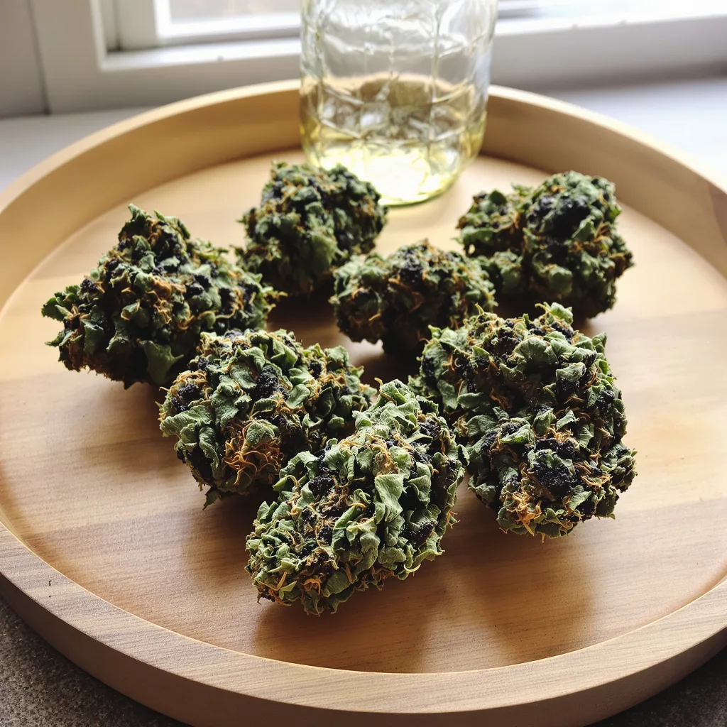 Lavender Jones 70% indica / 30% sativa — fleur avec trichomes visibles