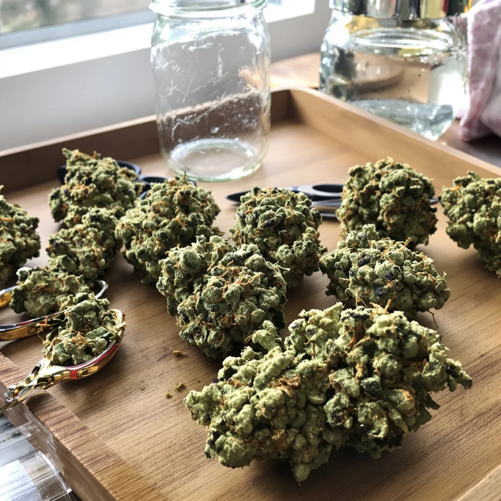 Le Silver Royale 54% indica / 46% sativa — fleur avec trichomes visibles