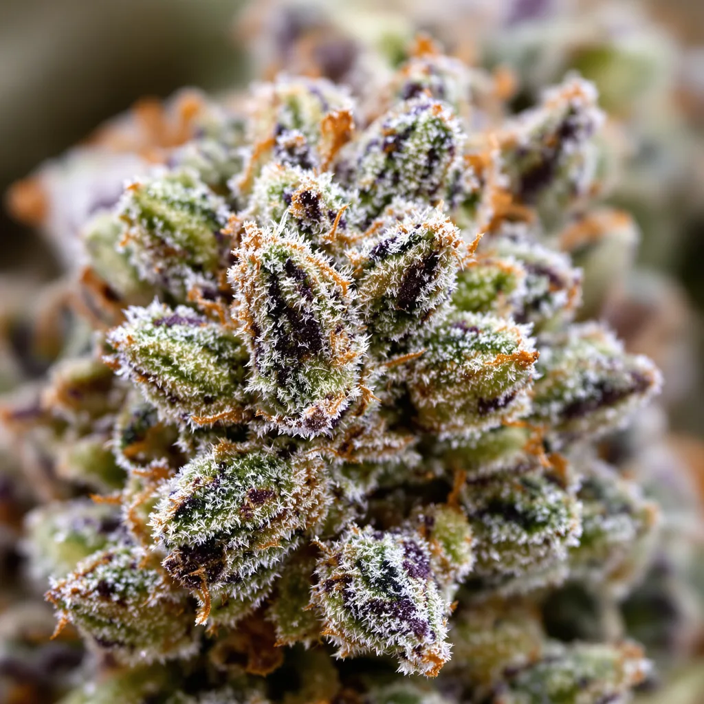 Gros plan de fleur de cannabis Le Silver Royale montrant structure équilibrée avec trichomes givrés
