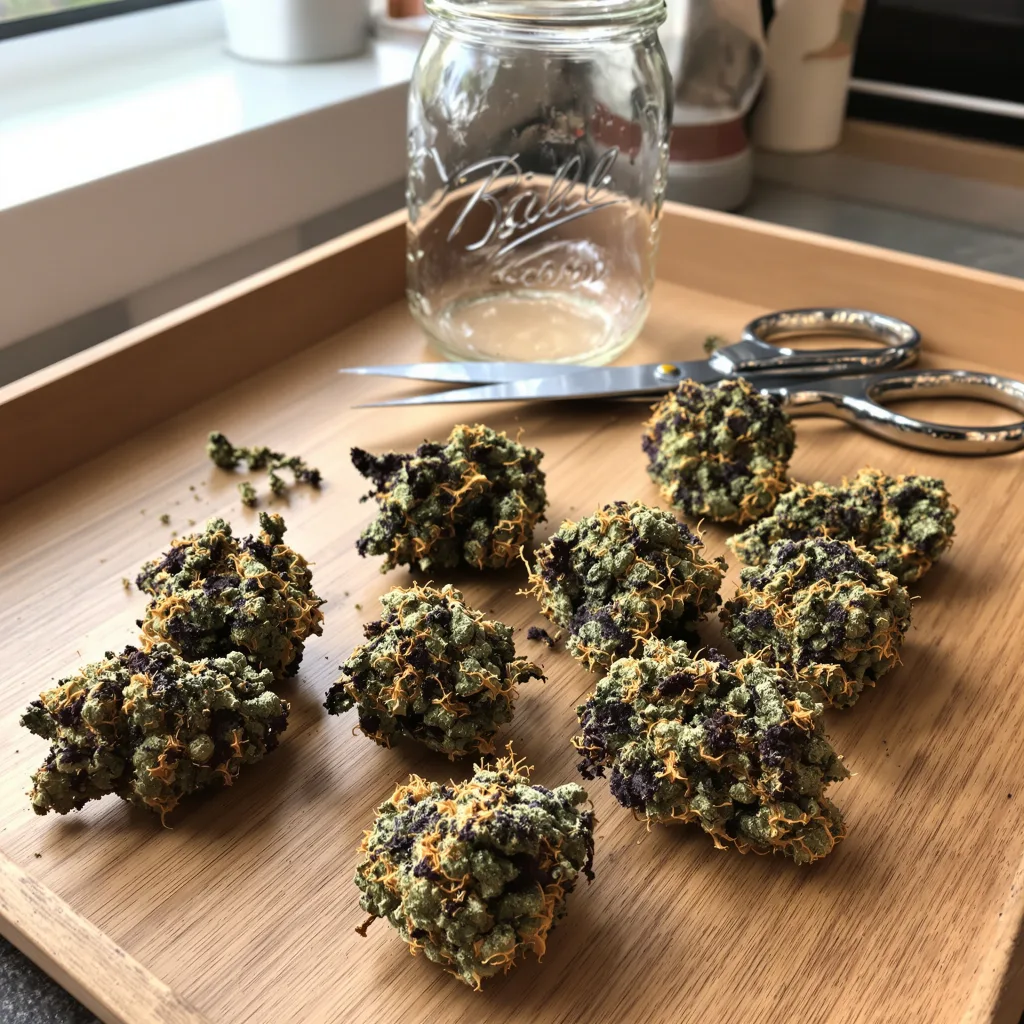 Lee Roy 69% indica / 31% sativa — fleur avec trichomes visibles