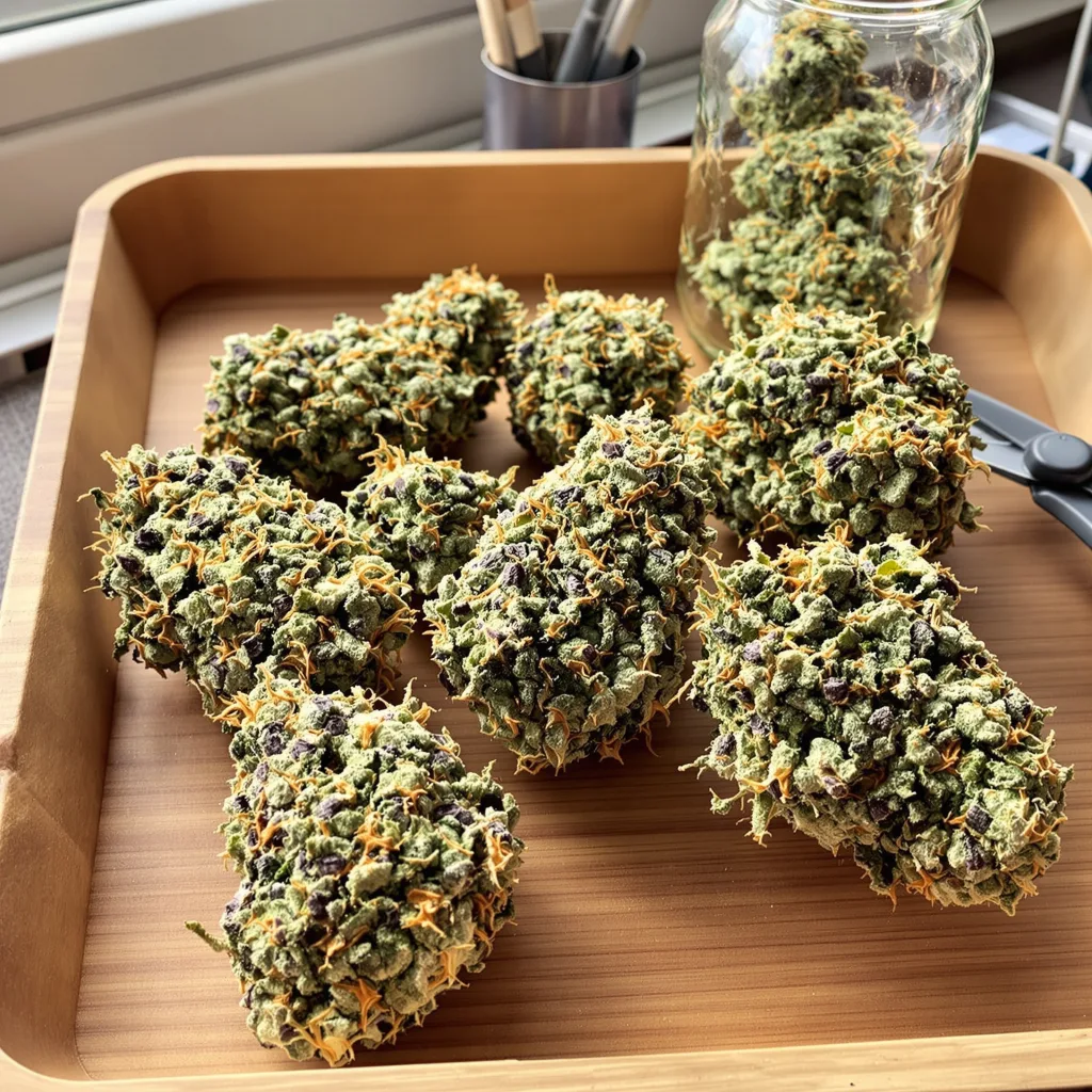Lemon 57% indica / 43% sativa — fleur avec trichomes visibles