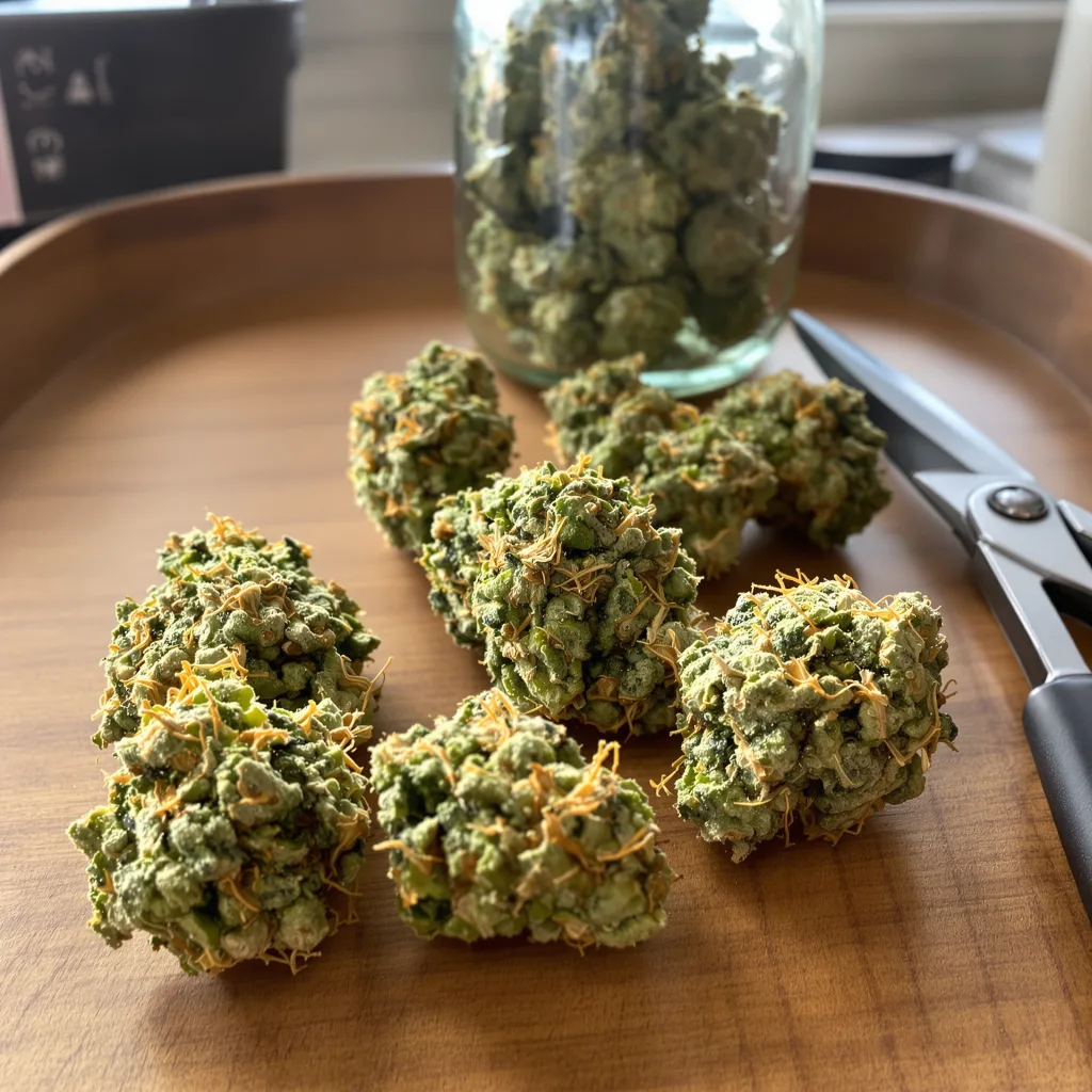 Lemon Fire 9% indica / 91% sativa — fleur avec trichomes visibles