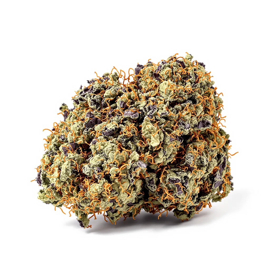Lemon Garlic OG 78% indica / 22% sativa — fleur avec trichomes visibles