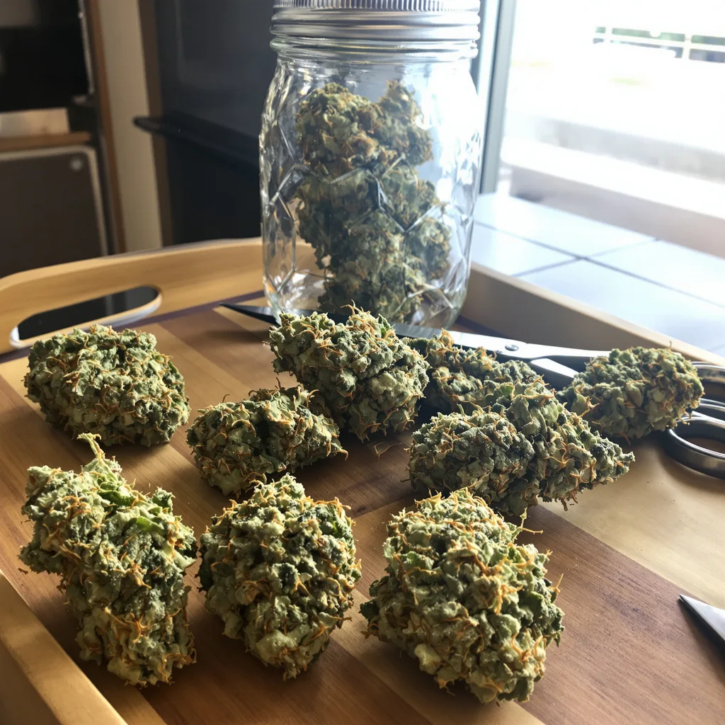 Lemon Haze 23% indica / 77% sativa — fleur avec trichomes visibles