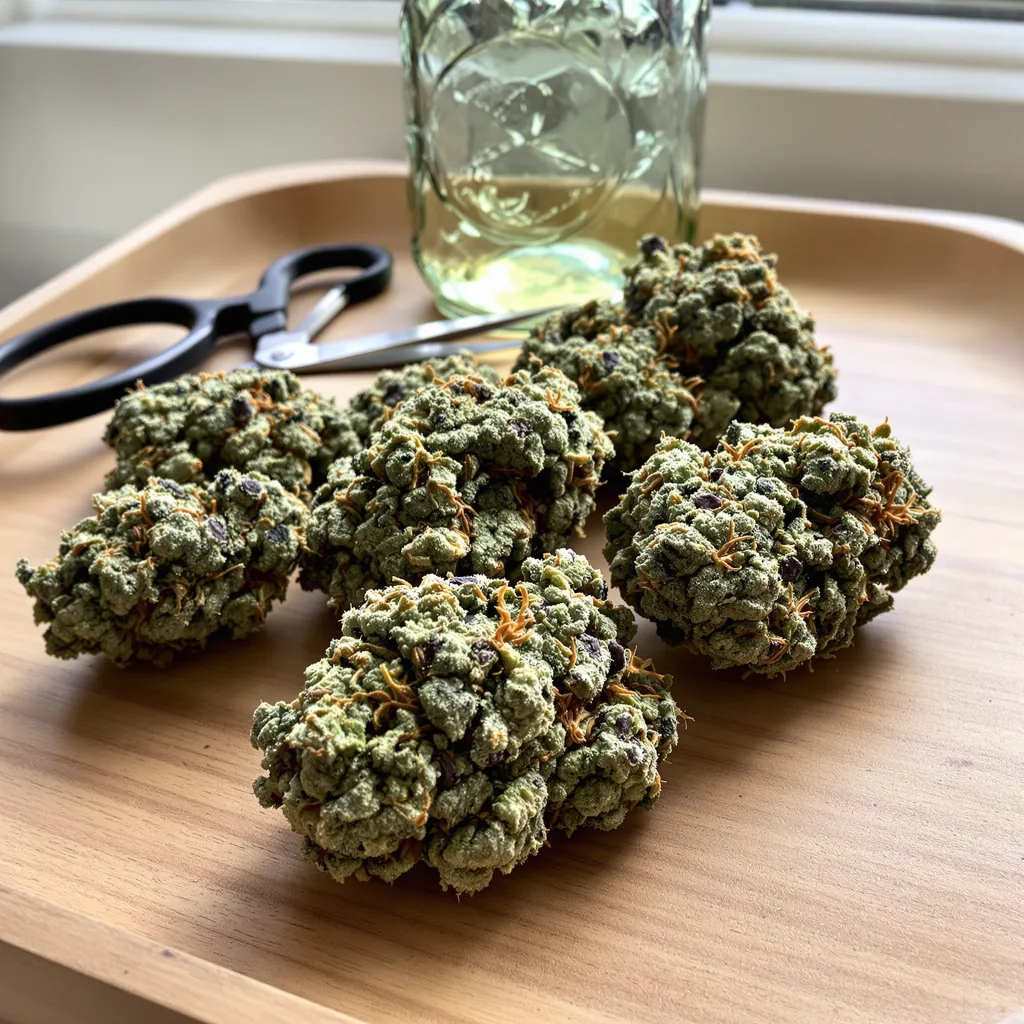 Lemon OG Kush 50% indica / 50% sativa — fleur avec trichomes visibles