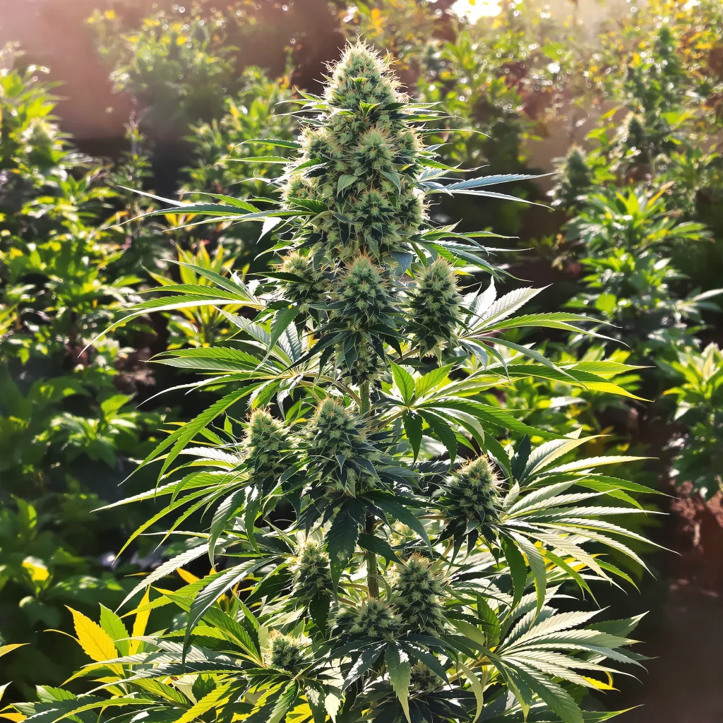Lemon OG Kush 50% indica / 50% sativa — fleur avec trichomes visibles