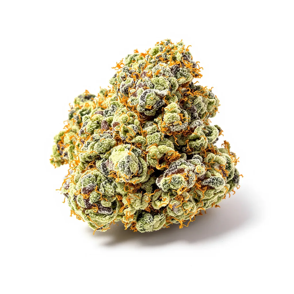 Lethal Purple 38% indica / 62% sativa — fleur avec trichomes visibles