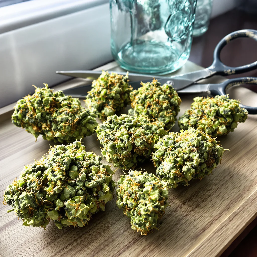 Liberty Haze 15% indica / 85% sativa — fleur avec trichomes visibles