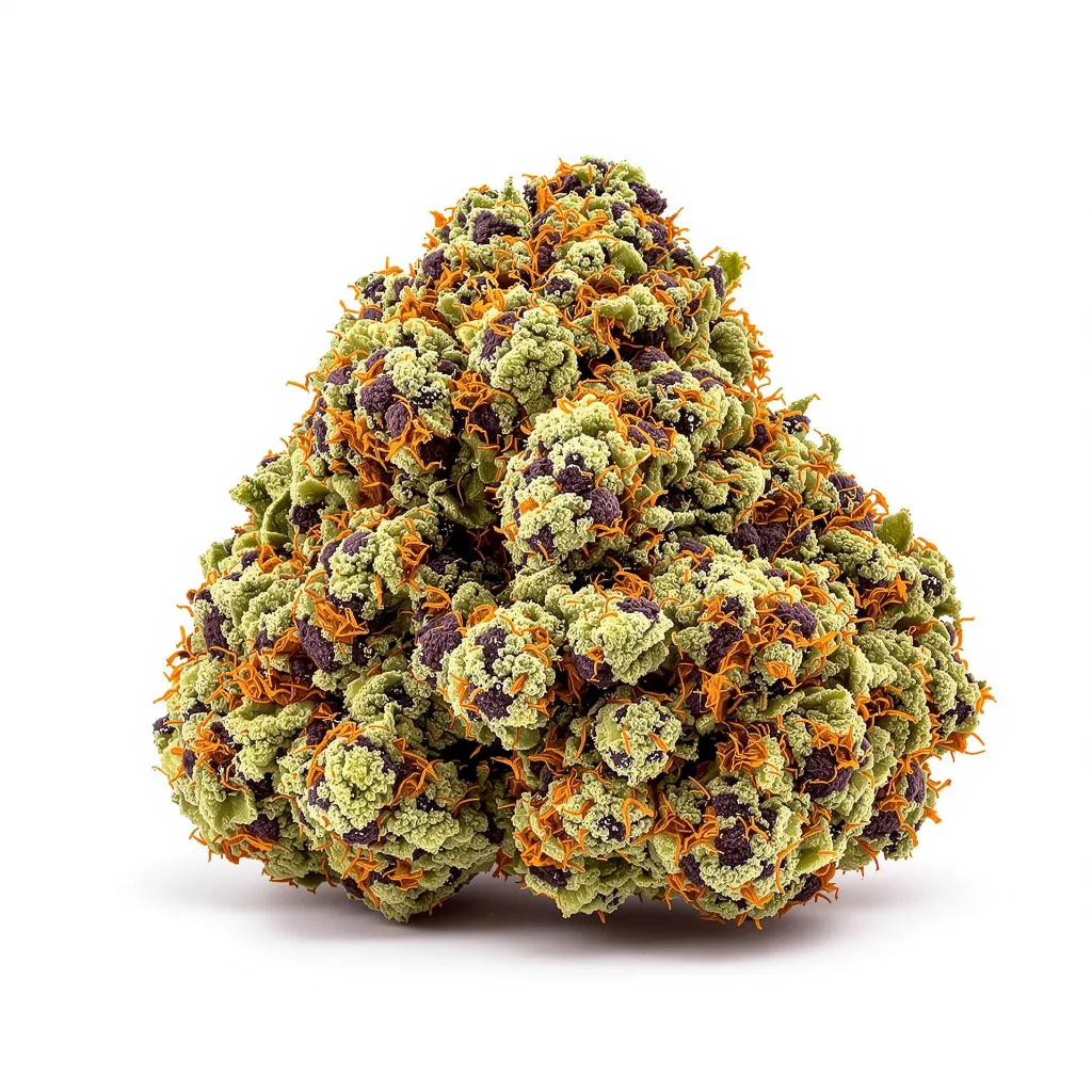 Lime Purple Mist 74% indica / 26% sativa — fleur avec trichomes visibles