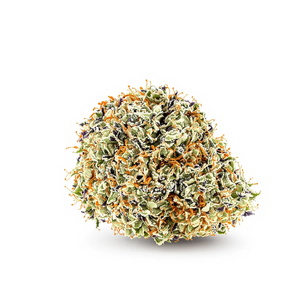Longbottom Leaf 39% indica / 61% sativa — fleur avec trichomes visibles