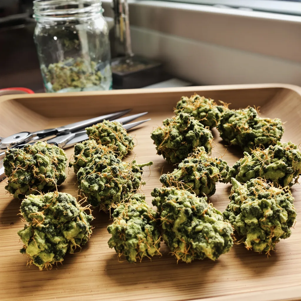 Love Potion #1 30% indica / 70% sativa — fleur avec trichomes visibles