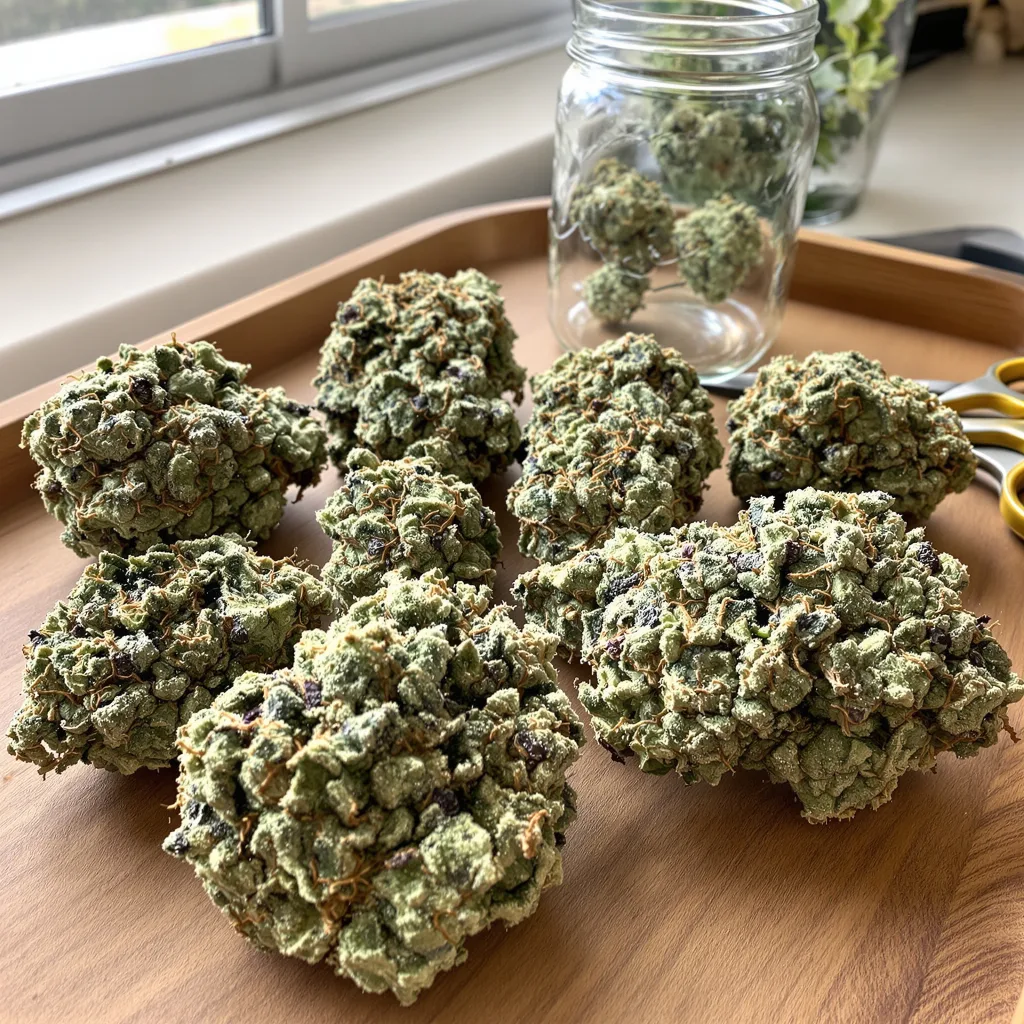 LSD 49% indica / 51% sativa — fleur avec trichomes visibles
