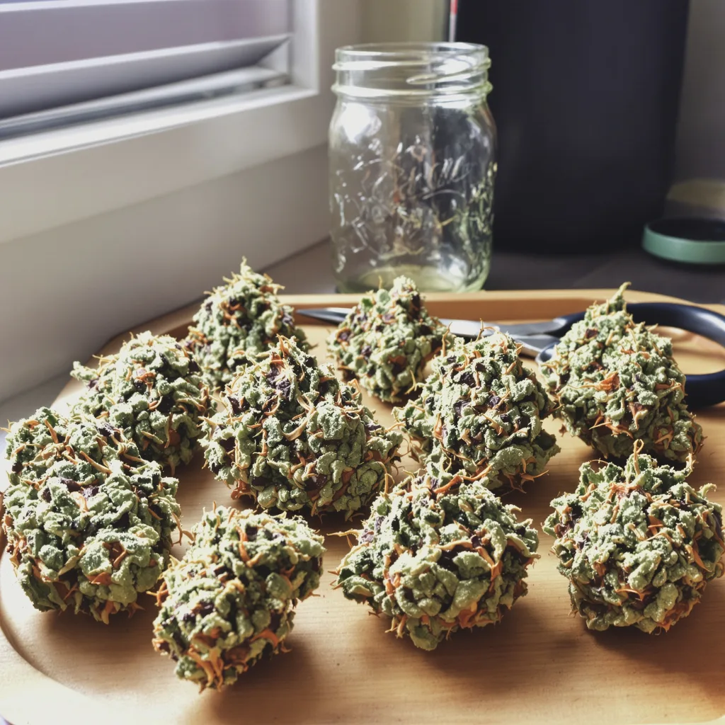 LSD 49% indica / 51% sativa — fleur avec trichomes visibles