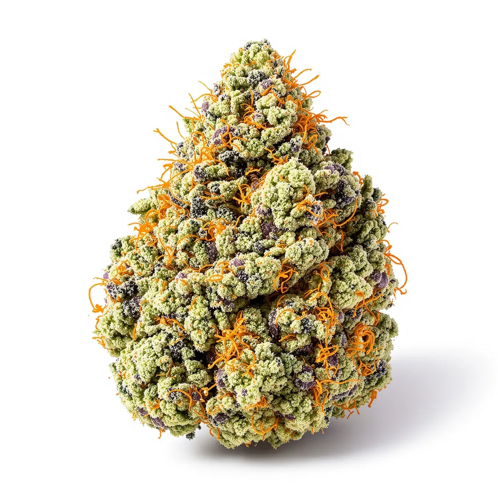LSD 49% indica / 51% sativa — fleur avec trichomes visibles