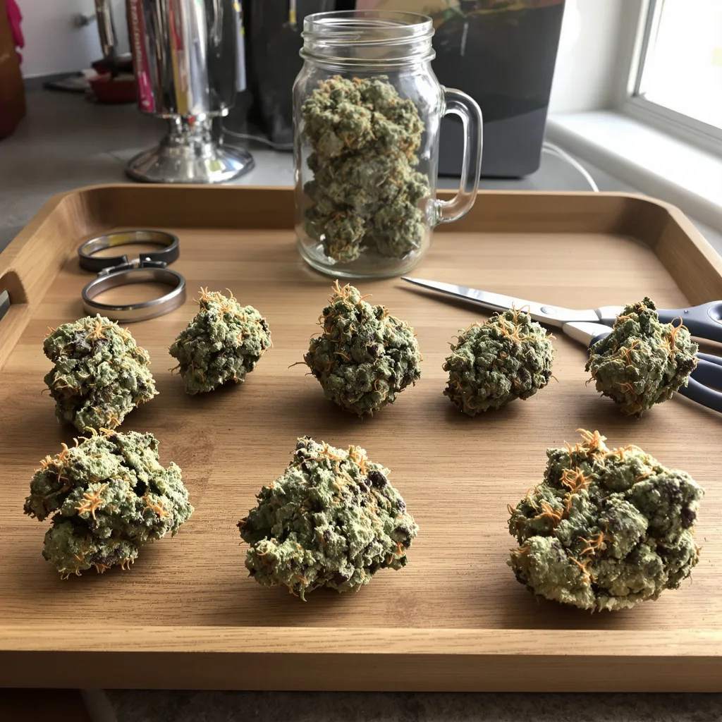 Lucid Blue 61% indica / 39% sativa — fleur avec trichomes visibles