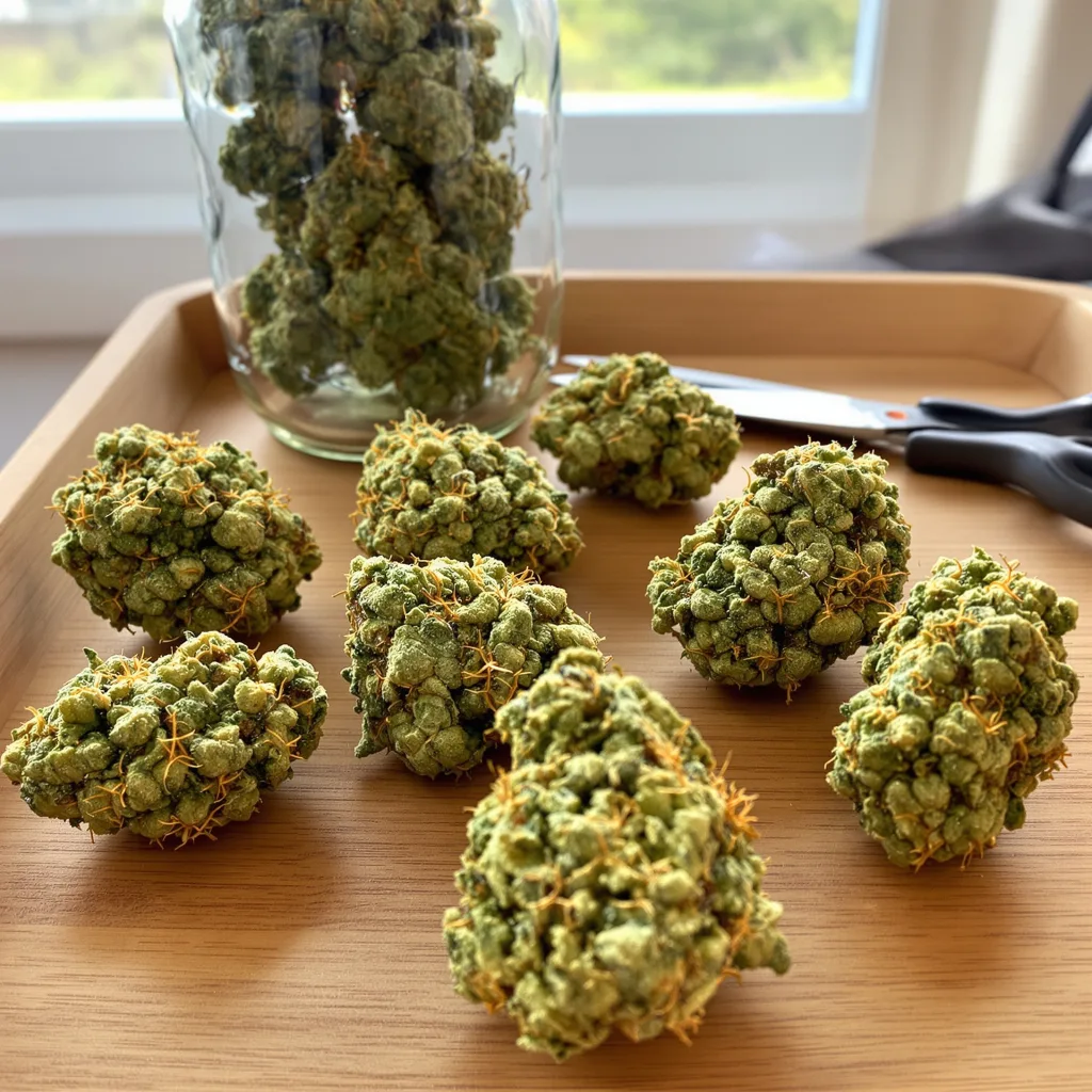 Lucid Dream Kush 9% indica / 91% sativa — fleur avec trichomes visibles
