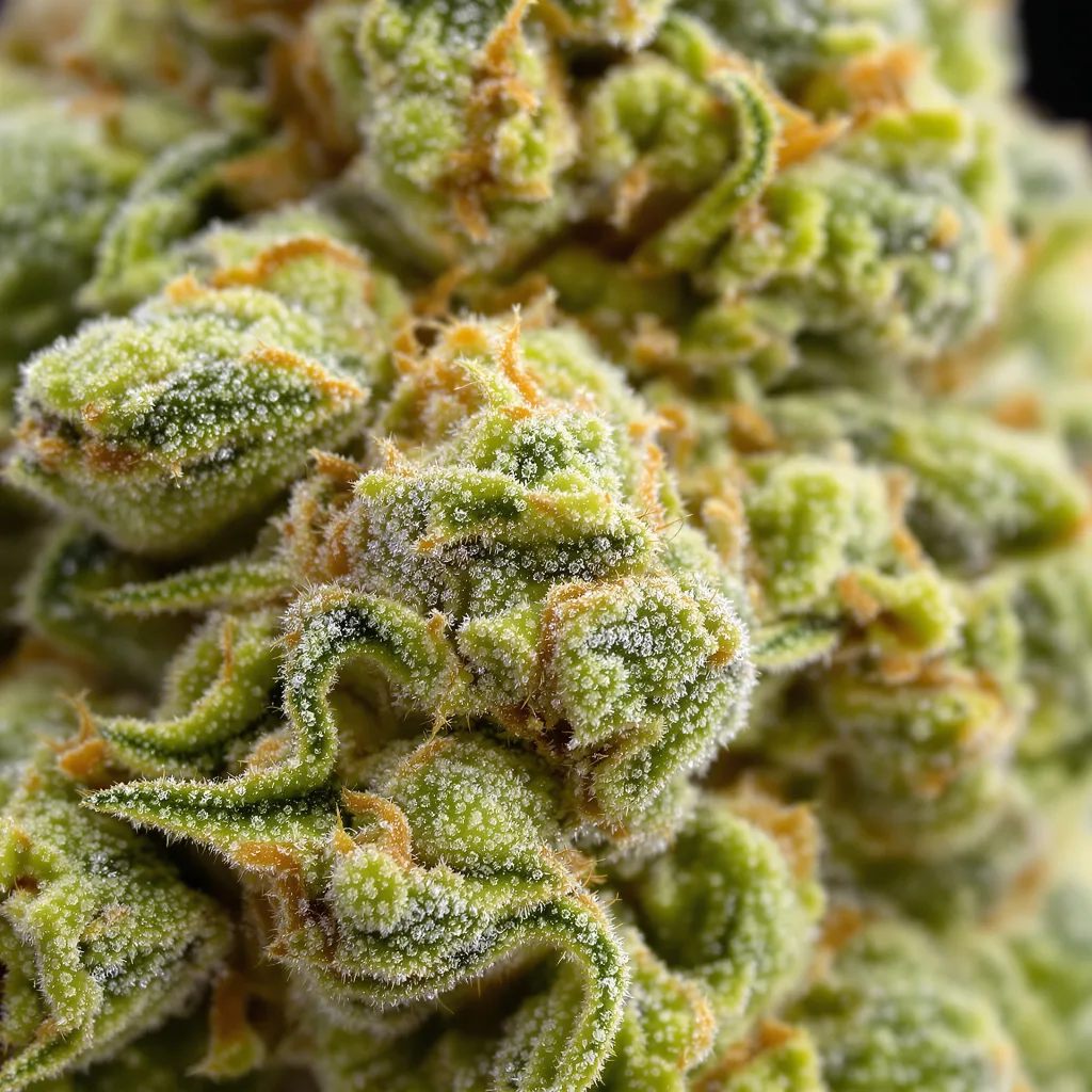 Gros plan de fleur de cannabis Lucid Dream Kush montrant structure aérée vert lime