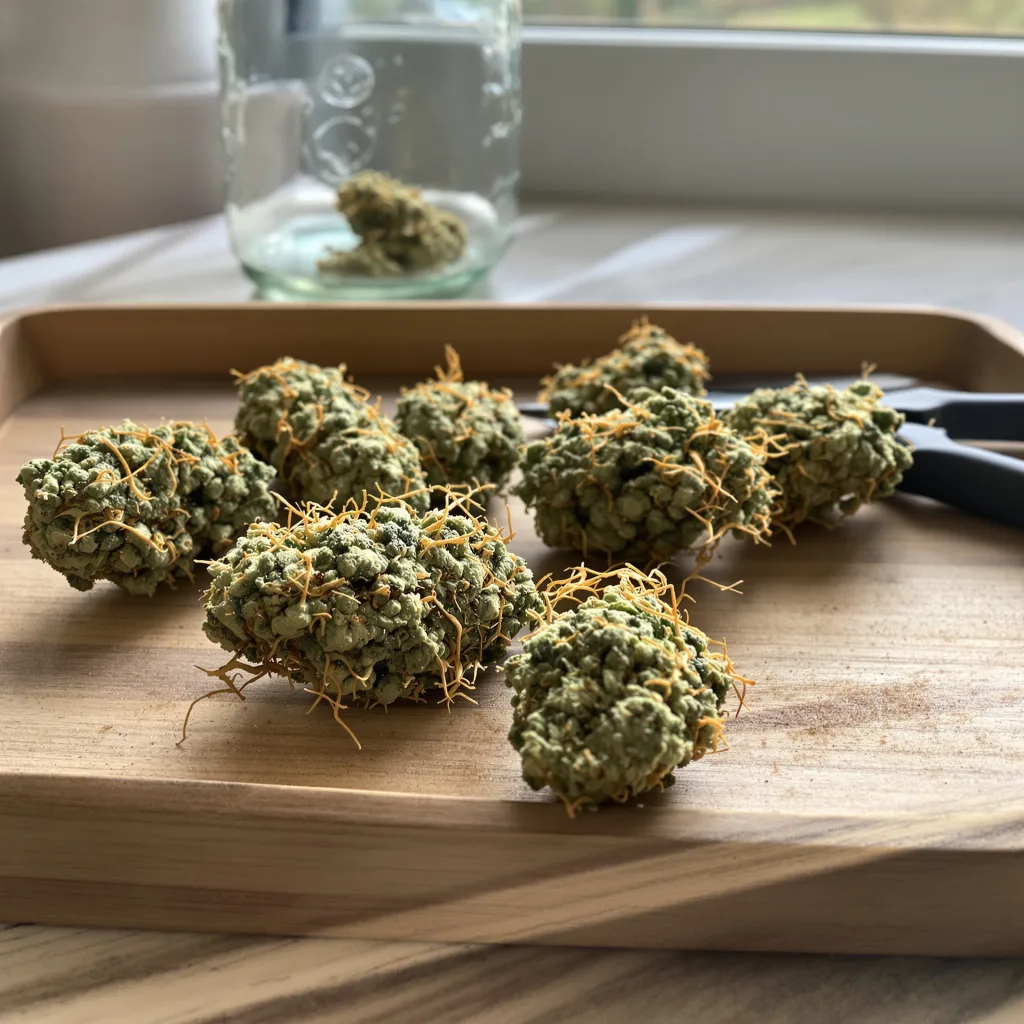 Lucid Dream Kush 9% indica / 91% sativa — fleur avec trichomes visibles