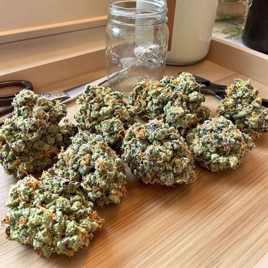 Lucky 54% indica / 46% sativa — fleur avec trichomes visibles