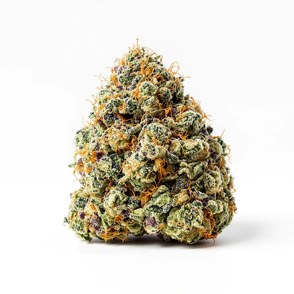 Mac 1 50% indica / 50% sativa — fleur avec trichomes visibles