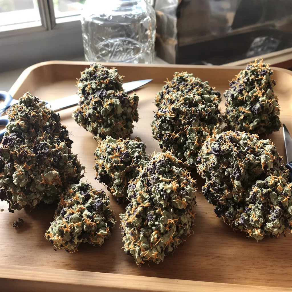 Mad Scientist 86% indica / 14% sativa — fleur avec trichomes visibles