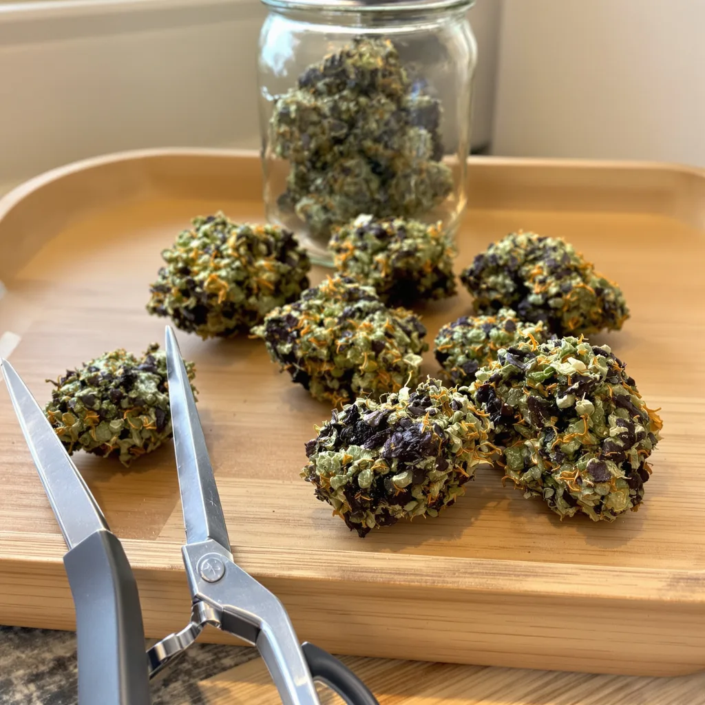 Mafia Funeral 84% indica / 16% sativa — fleur avec trichomes visibles