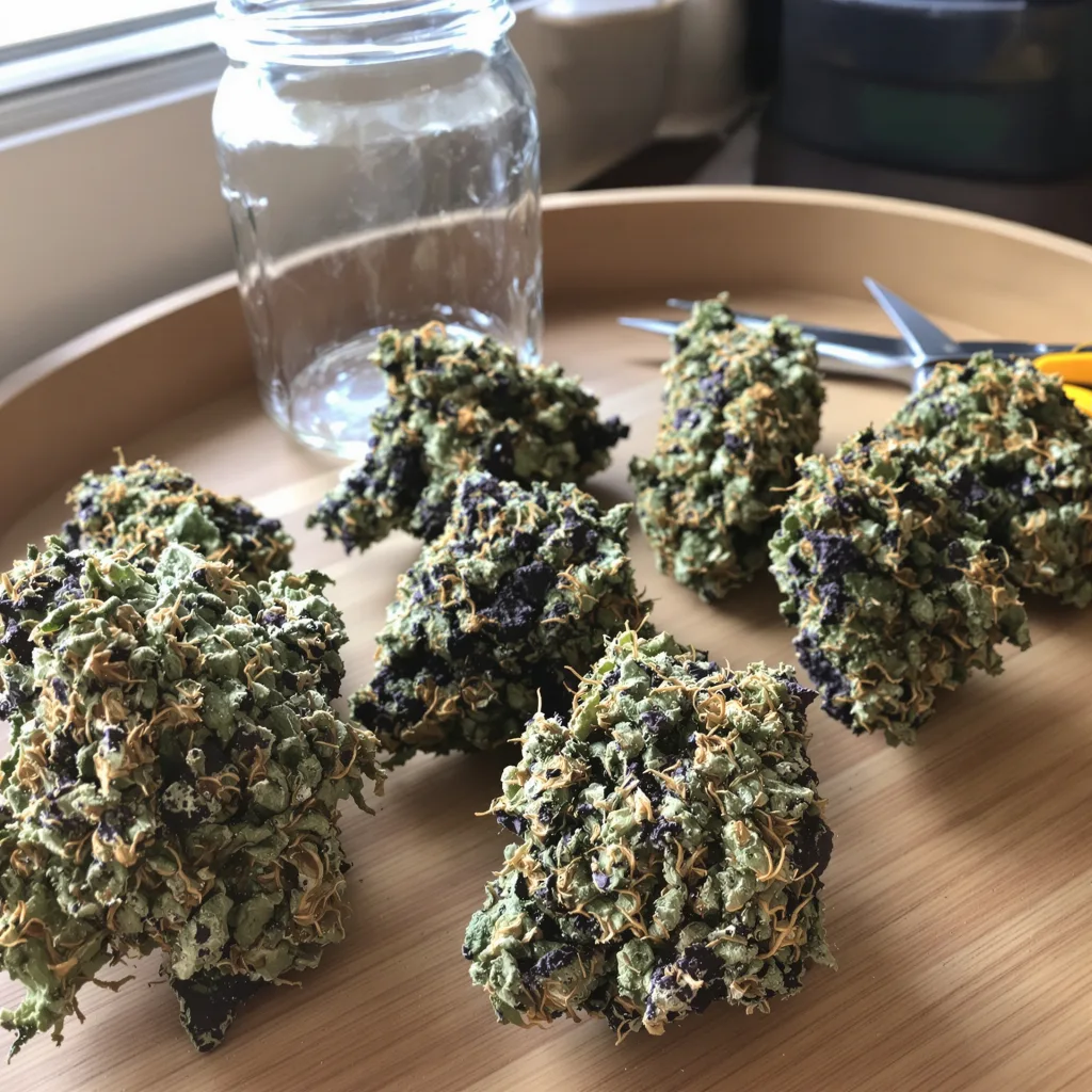 Majestic 12 70% indica / 30% sativa — fleur avec trichomes visibles