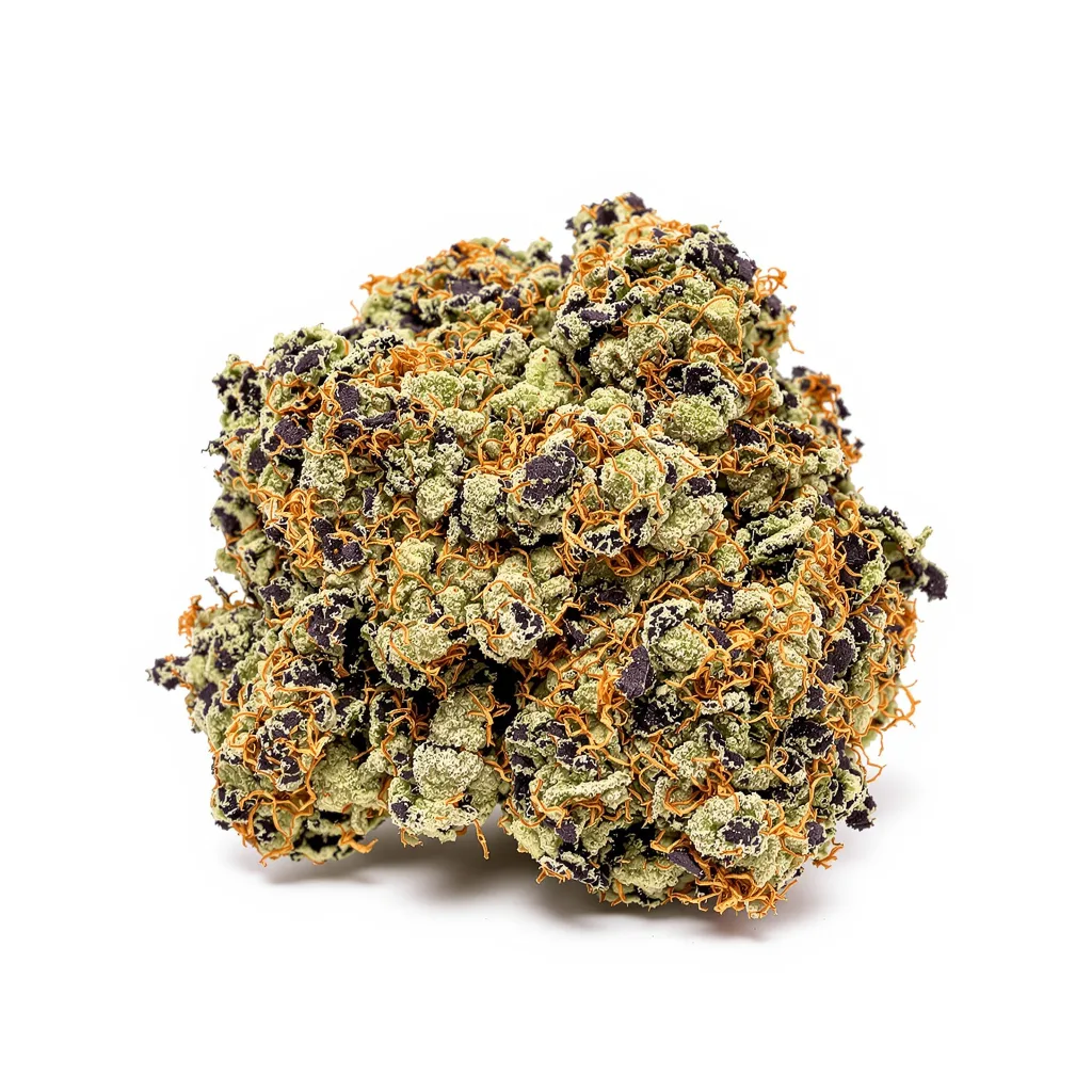 Majestic 12 70% indica / 30% sativa — fleur avec trichomes visibles