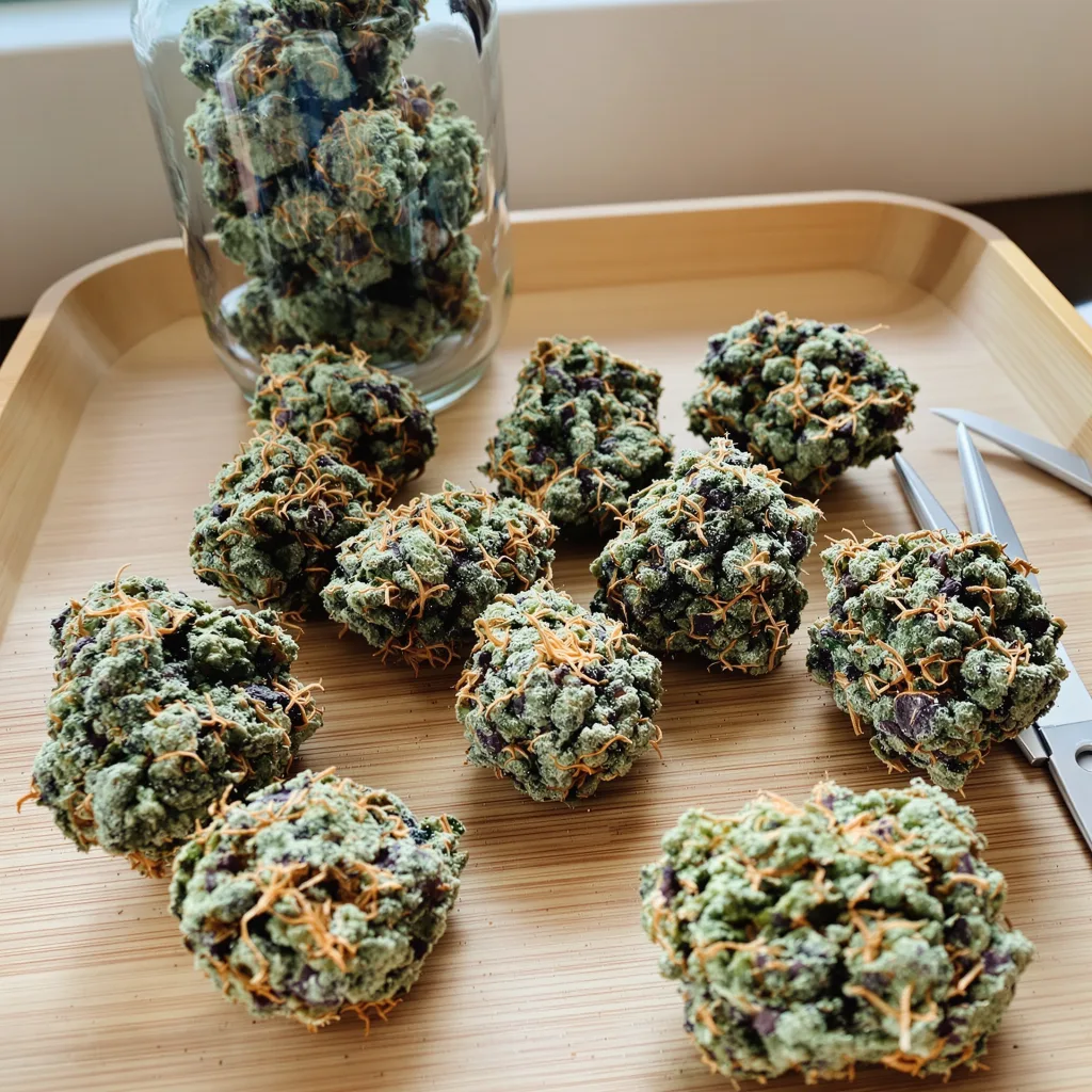 Mandala #1 52% indica / 48% sativa — fleur avec trichomes visibles