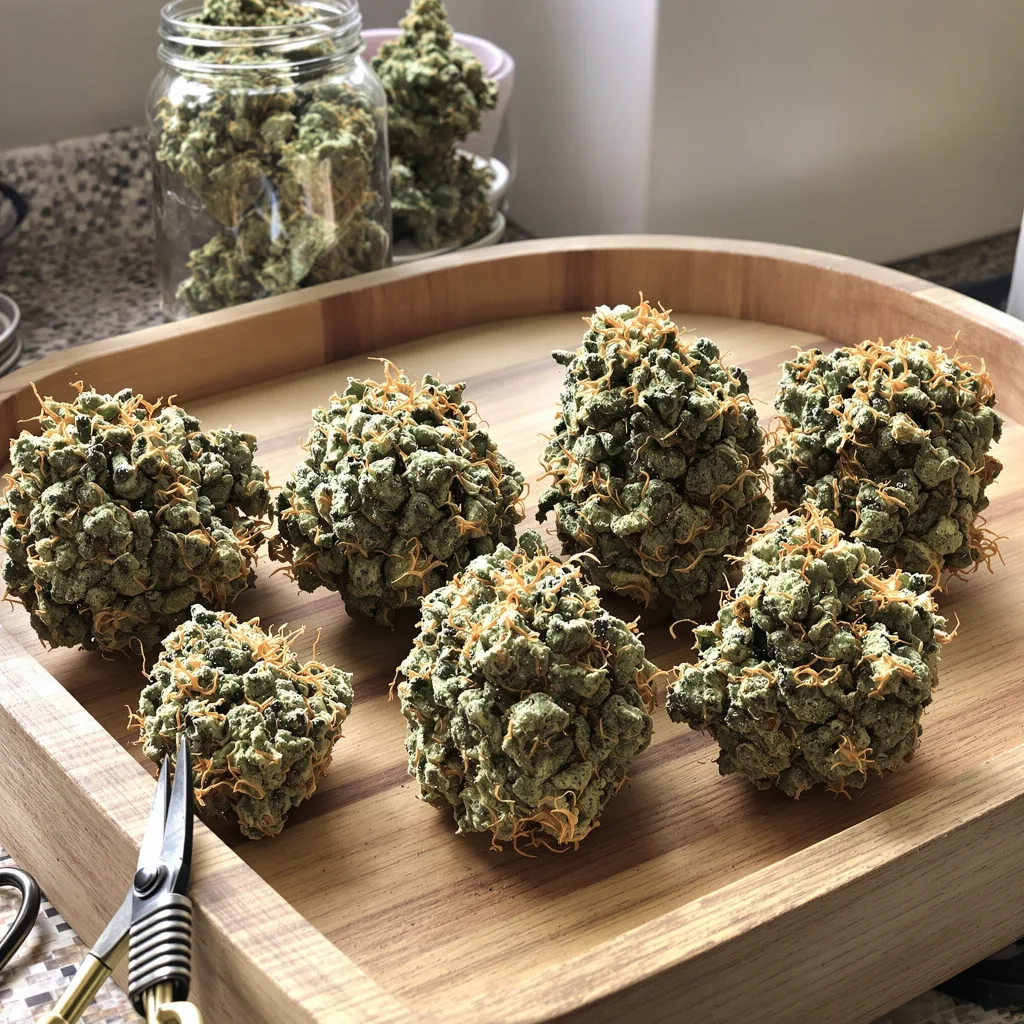 Mandala #1 52% indica / 48% sativa — fleur avec trichomes visibles