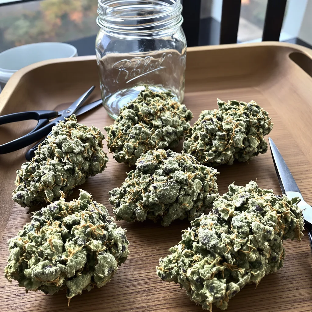 Mandarin 36% indica / 64% sativa — fleur avec trichomes visibles