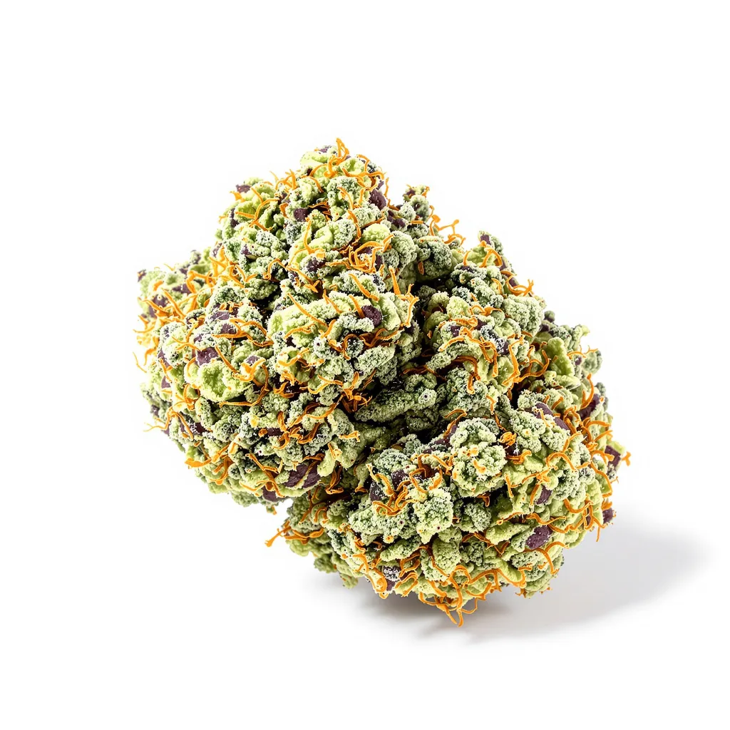 Mandarin 36% indica / 64% sativa — fleur avec trichomes visibles
